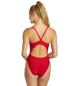 Guard Solid Thin Strap One Piece Swimsuit -Swimline Store 5672534114472 red 4a