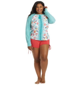 Women's Plus Size Floral Fantasy Scarlett Sun Guard Long Sleeve Top -Swimline Store 7064853381288 whtmlti 4a