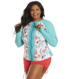 Women's Plus Size Floral Fantasy Scarlett Sun Guard Long Sleeve Top -Swimline Store 7064853381288 whtmlti 5a
