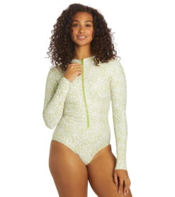 Sporti X Stef Corgel Manhattan Beach Cheetah Zip Front Long-Sleeve One Piece Swimsuit -Swimline Store 7360964001960 junglegreen 4a