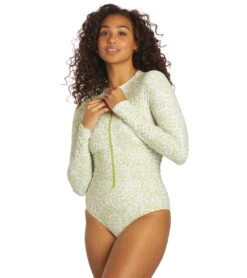 Sporti X Stef Corgel Manhattan Beach Cheetah Zip Front Long-Sleeve One Piece Swimsuit -Swimline Store 7360964001960 junglegreen 8a