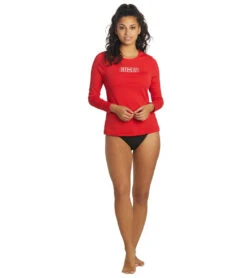 Lifeguard Women's Crew Neck Long Sleeve Rash Lifeguard -Swimline Store 7364461953192 red 4a