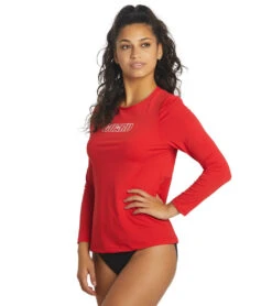 Lifeguard Women's Crew Neck Long Sleeve Rash Lifeguard -Swimline Store 7364461953192 red 5a