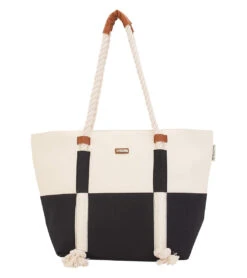 Block Coloration Canvas Shoulder Tote W/ Rope Handle