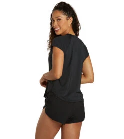 HURLEY Women's Oao Solid Short Sleeve UPF 50 Surf Shirt -Swimline Store 7470425931944 black 3a