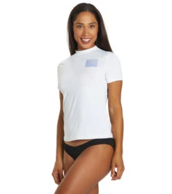 Billabong Women's Core Loose Fit Short Sleeve UPF 50 Surf Shirt -Swimline Store 7490772500648 white 4a